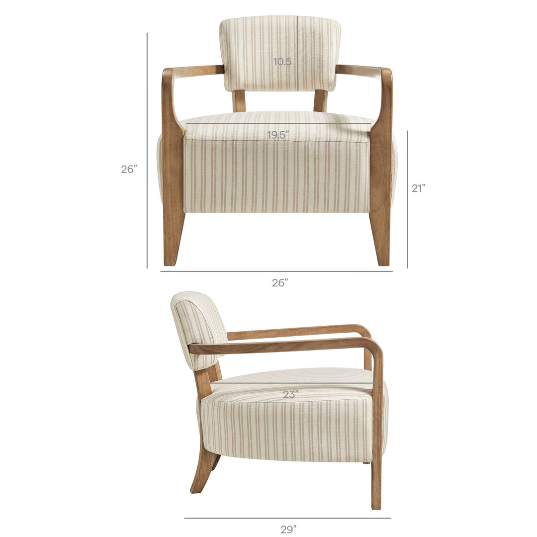 Zinnia Striped Fabric Upholstered Accent Chair in Oatmeal Stripe