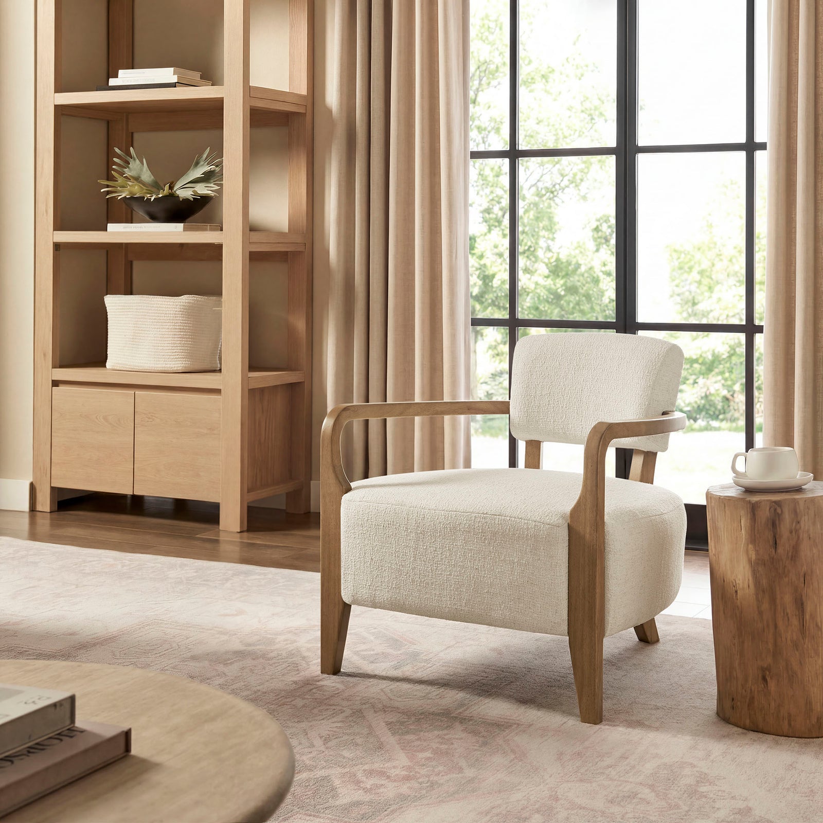 Zinnia Linen Blend Accent Chair in Ivory