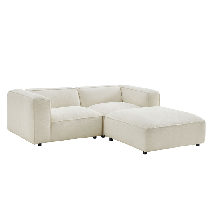 Auren 3 Piece Lattice Bouclé Upholstered Modular Loveseat with Ottoman in Cream