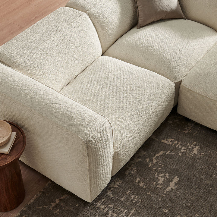 Auren 3 Piece Lattice Bouclé Upholstered Modular Loveseat with Ottoman in Cream