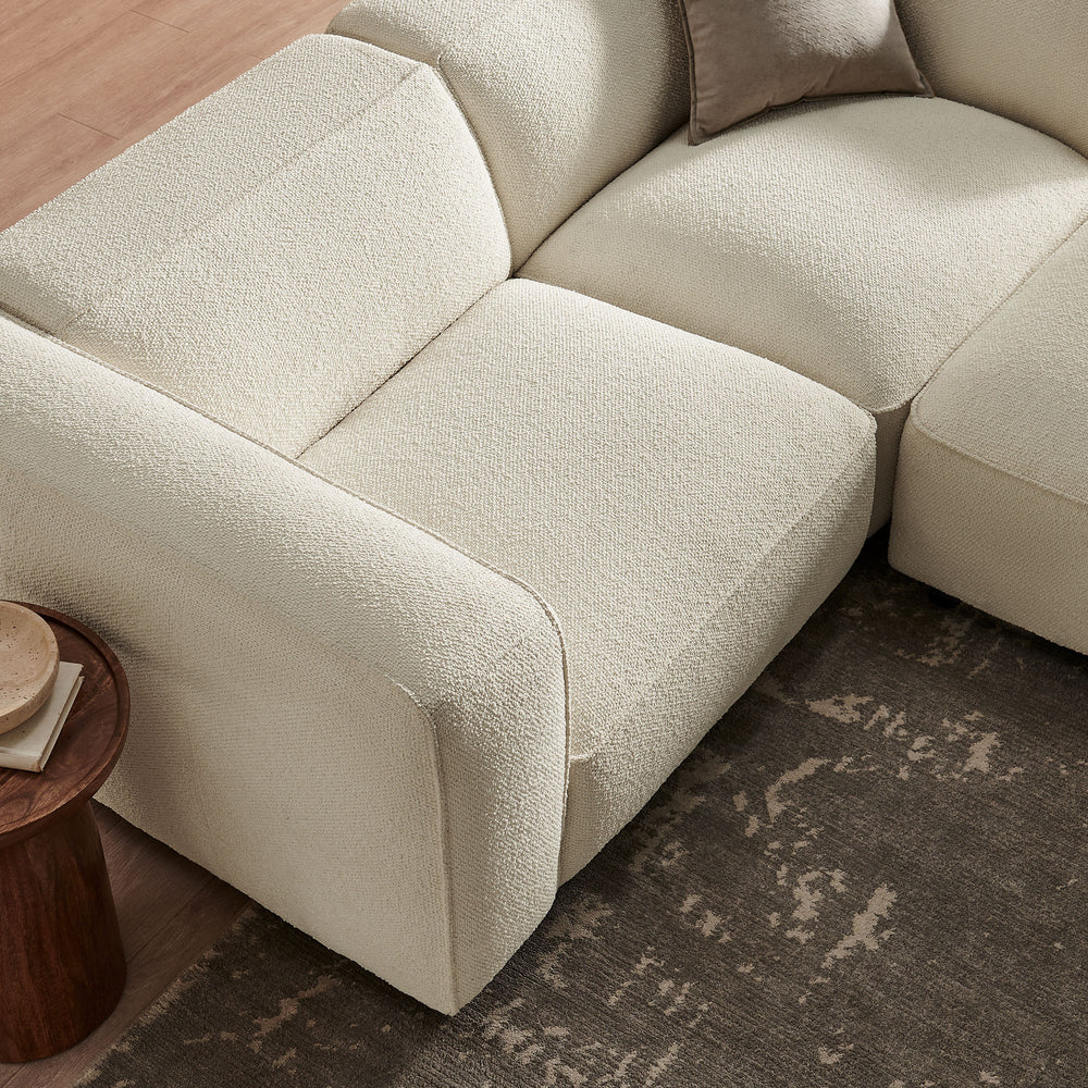 Auren 3 Piece Lattice Bouclé Upholstered Modular Loveseat with Ottoman in Cream