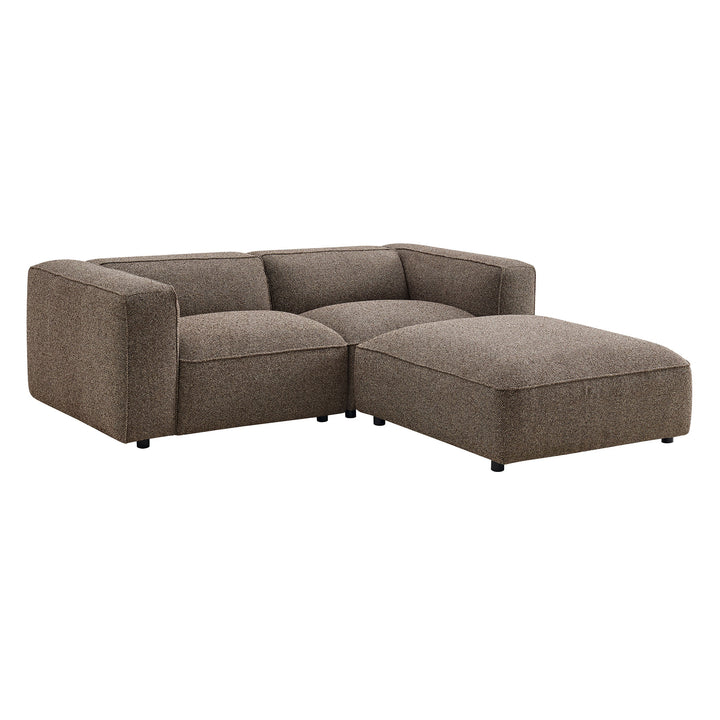 Auren 3 Piece Lattice Bouclé Upholstered Modular Loveseat with Ottoman in Earth