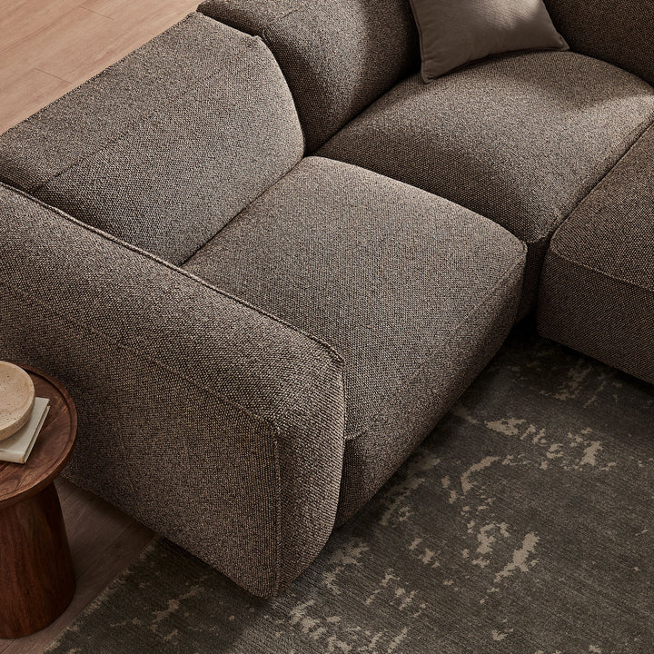Auren 3 Piece Lattice Bouclé Upholstered Modular Loveseat with Ottoman in Earth