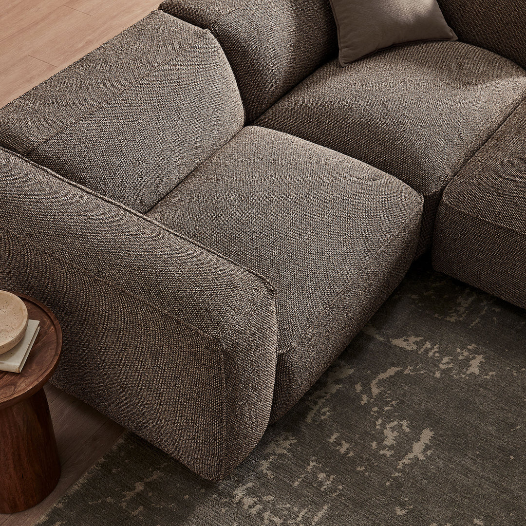 Auren 3 Piece Lattice Bouclé Upholstered Modular Loveseat with Ottoman in Earth