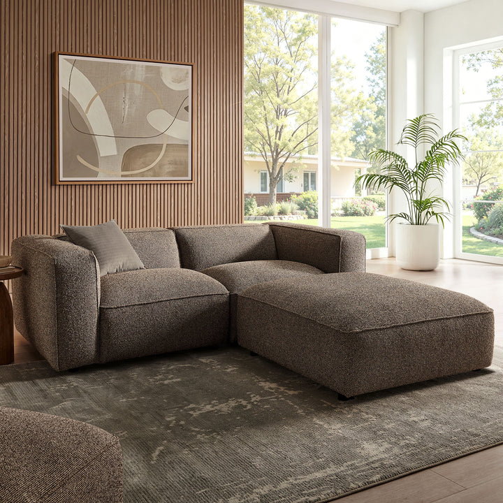 Auren 3 Piece Lattice Bouclé Upholstered Modular Loveseat with Ottoman in Earth