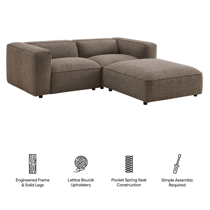 Auren 3 Piece Lattice Bouclé Upholstered Modular Loveseat with Ottoman in Earth