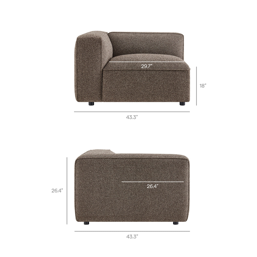 Auren 3 Piece Lattice Bouclé Upholstered Modular Loveseat with Ottoman in Earth