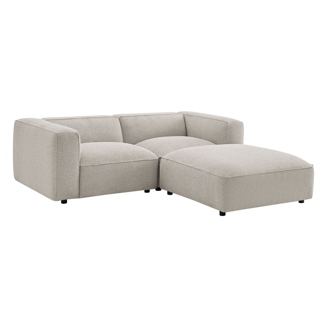 Auren 3 Piece Lattice Bouclé Upholstered Modular Loveseat with Ottoman in Fog