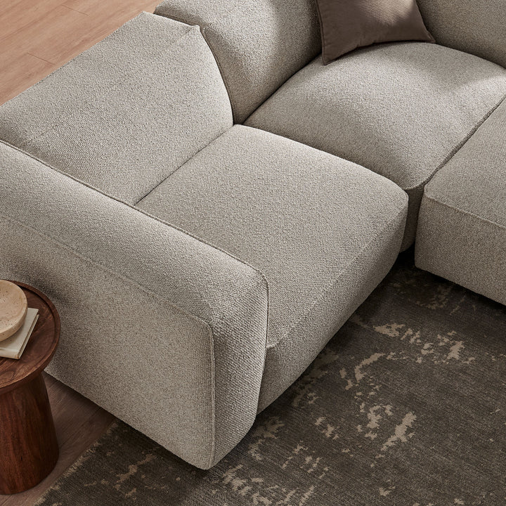 Auren 3 Piece Lattice Bouclé Upholstered Modular Loveseat with Ottoman in Fog
