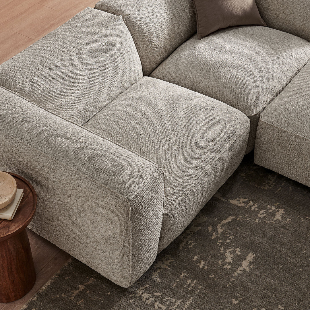 Auren 3 Piece Lattice Bouclé Upholstered Modular Loveseat with Ottoman in Fog