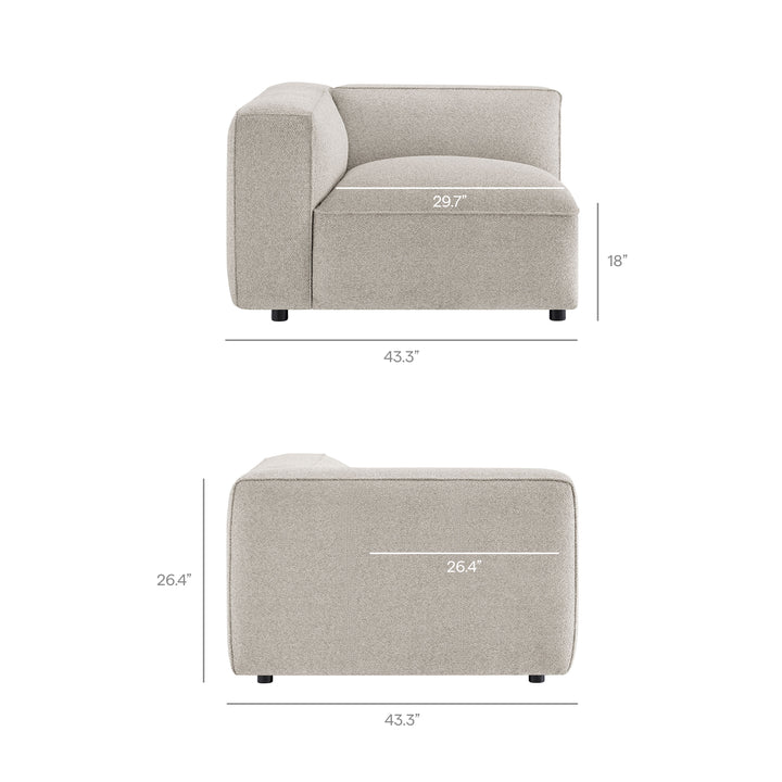 Auren 3 Piece Lattice Bouclé Upholstered Modular Loveseat with Ottoman in Fog