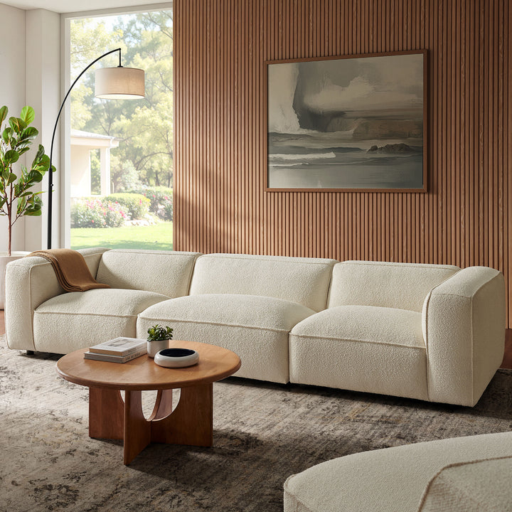 Auren 3 Piece Lattice Bouclé Upholstered Modular Sofa in Cream