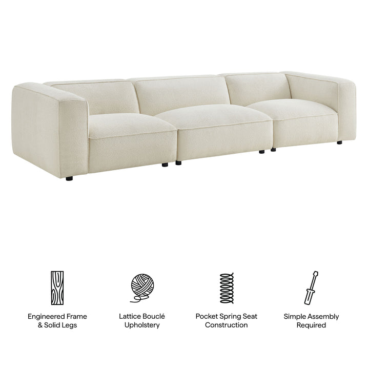 Auren 3 Piece Lattice Bouclé Upholstered Modular Sofa in Cream