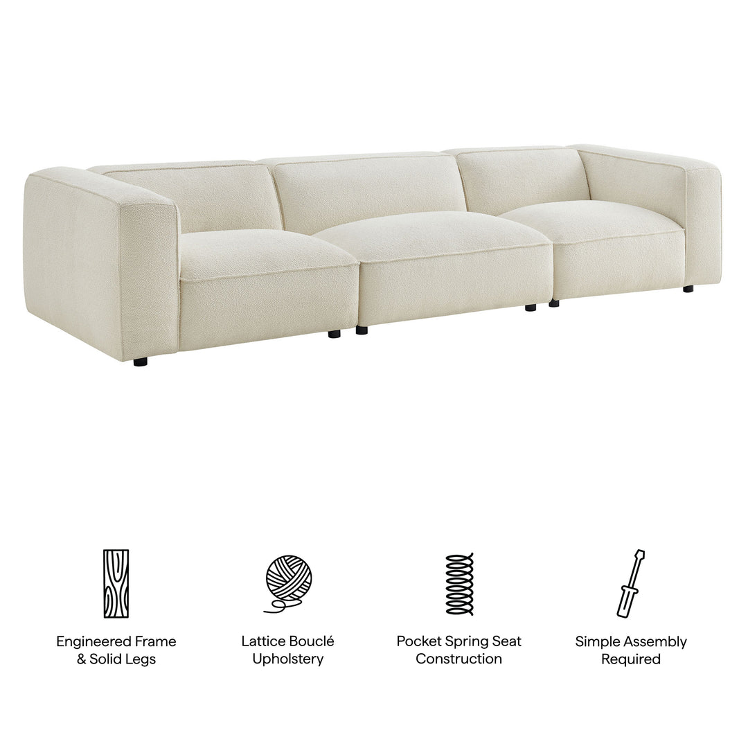 Auren 3 Piece Lattice Bouclé Upholstered Modular Sofa in Cream