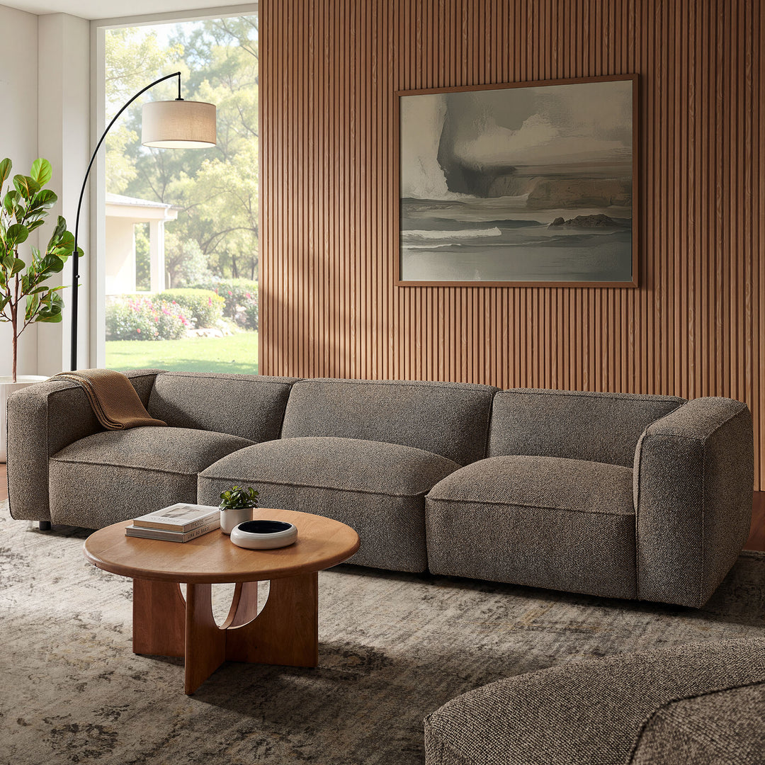 Auren 3 Piece Lattice Bouclé Upholstered Modular Sofa in Earth