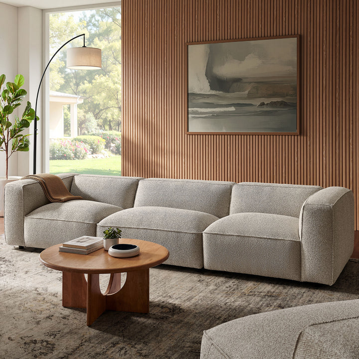 Auren 3 Piece Lattice Bouclé Upholstered Modular Sofa in Fog