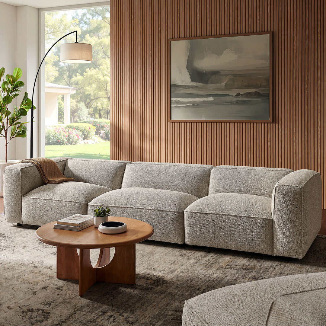 Auren 3 Piece Lattice Bouclé Upholstered Modular Sofa in Fog
