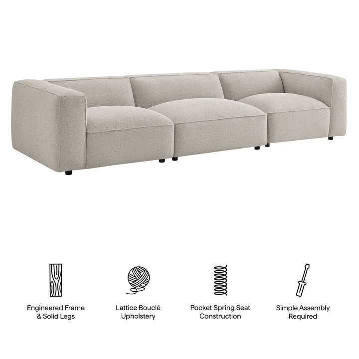Auren 3 Piece Lattice Bouclé Upholstered Modular Sofa in Fog