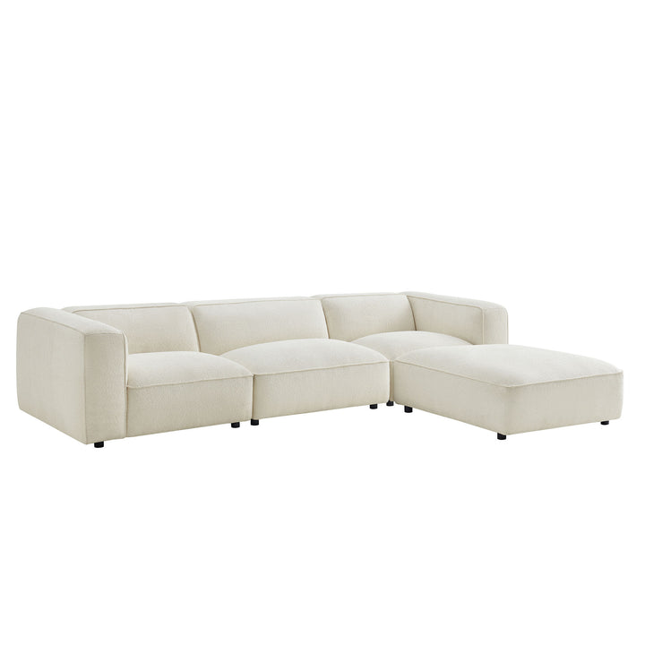 Auren 4 Piece Lattice Bouclé Upholstered Modular Sofa with Ottoman in Cream