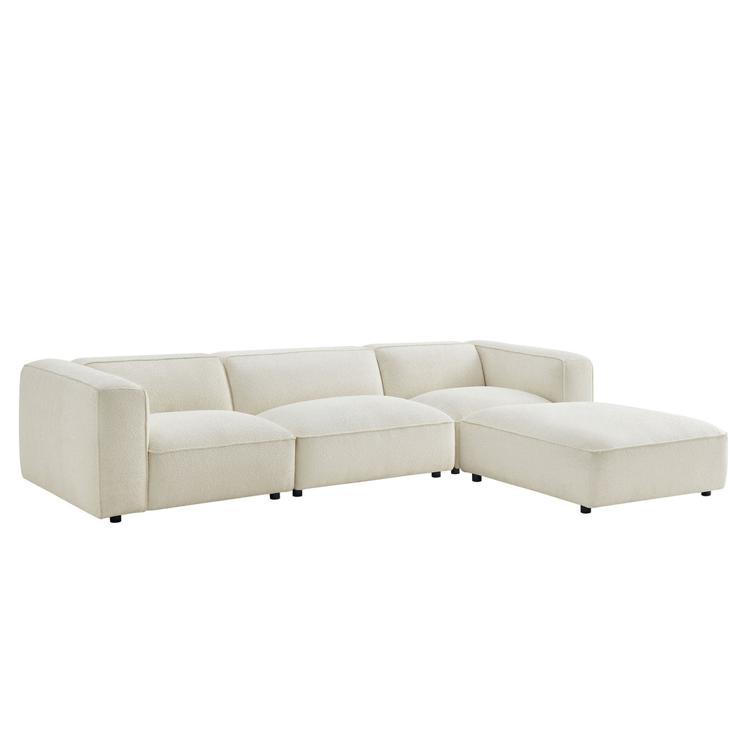 Auren 4 Piece Lattice Bouclé Upholstered Modular Sofa with Ottoman in Cream