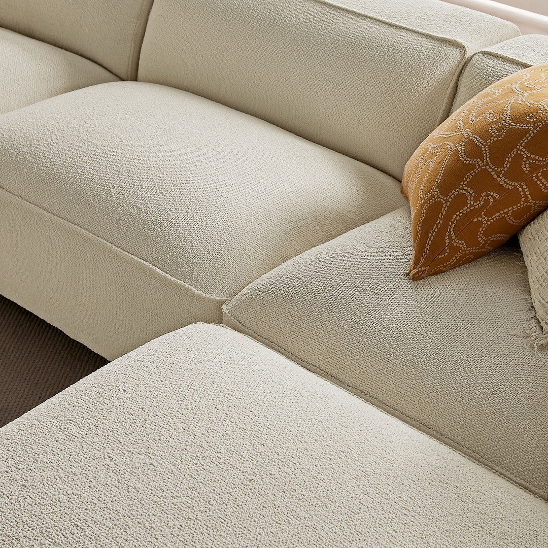 Auren 4 Piece Lattice Bouclé Upholstered Modular Sofa with Ottoman in Cream