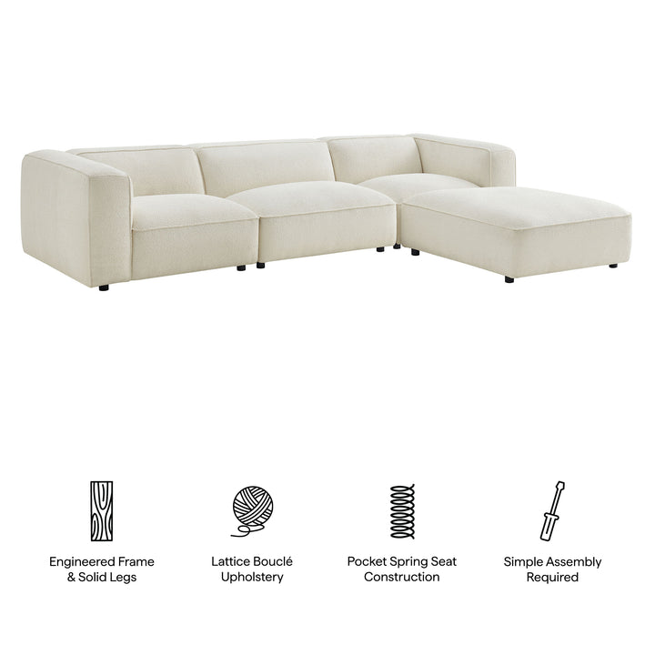 Auren 4 Piece Lattice Bouclé Upholstered Modular Sofa with Ottoman in Cream