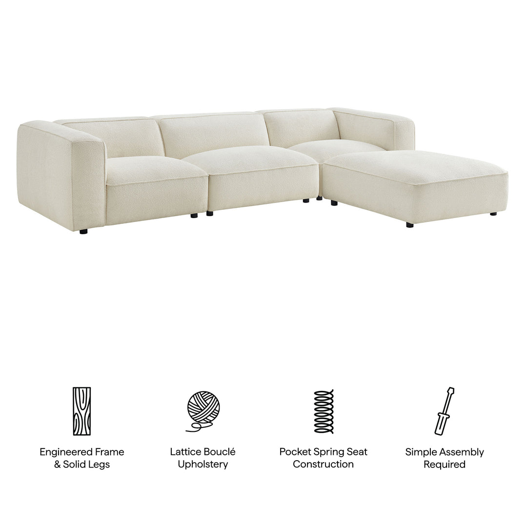 Auren 4 Piece Lattice Bouclé Upholstered Modular Sofa with Ottoman in Cream