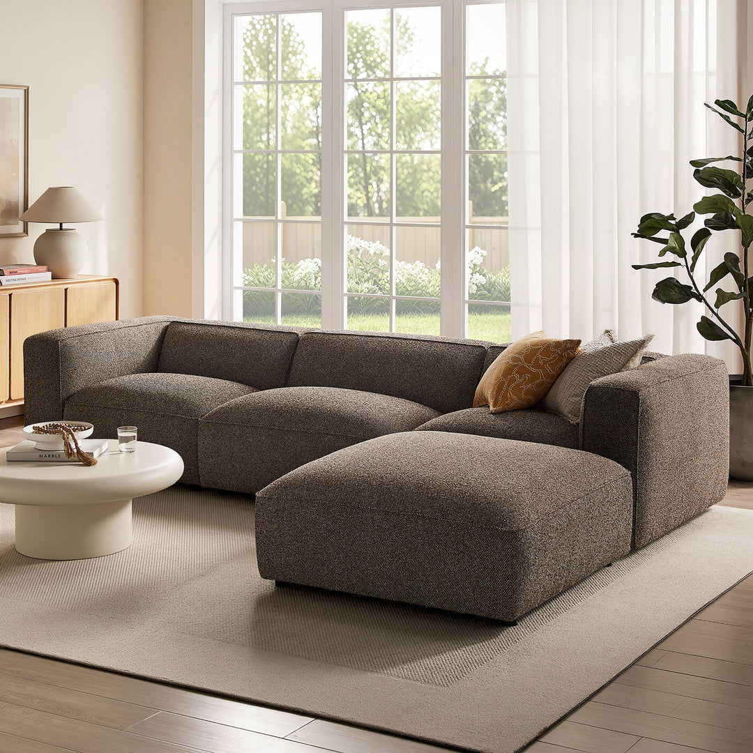 Auren 4 Piece Lattice Bouclé Upholstered Modular Sofa with Ottoman in Earth