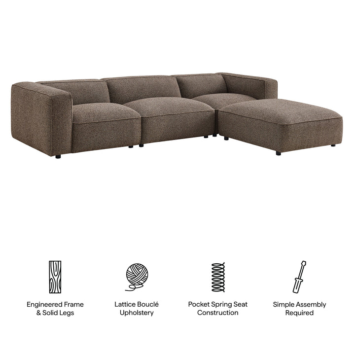 Auren 4 Piece Lattice Bouclé Upholstered Modular Sofa with Ottoman in Earth
