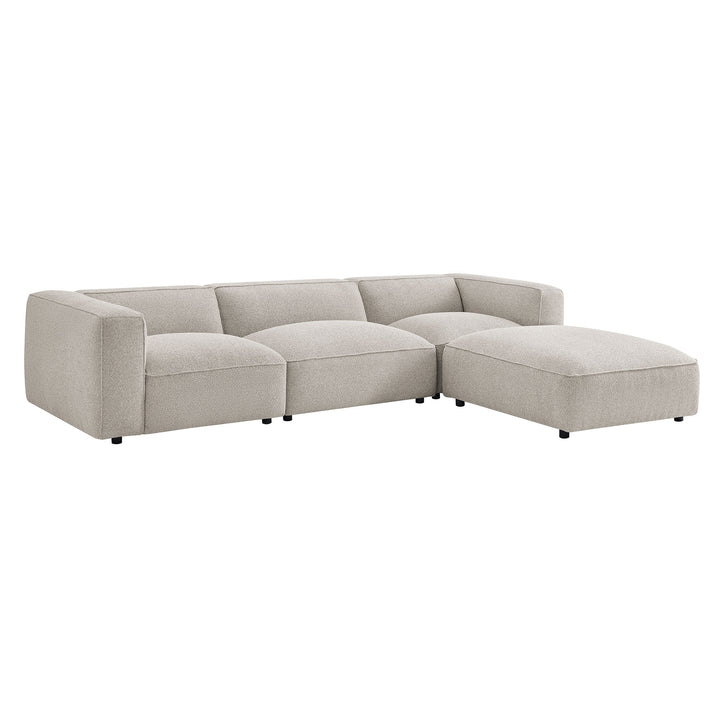 Auren 4 Piece Lattice Bouclé Upholstered Modular Sofa with Ottoman in Fog