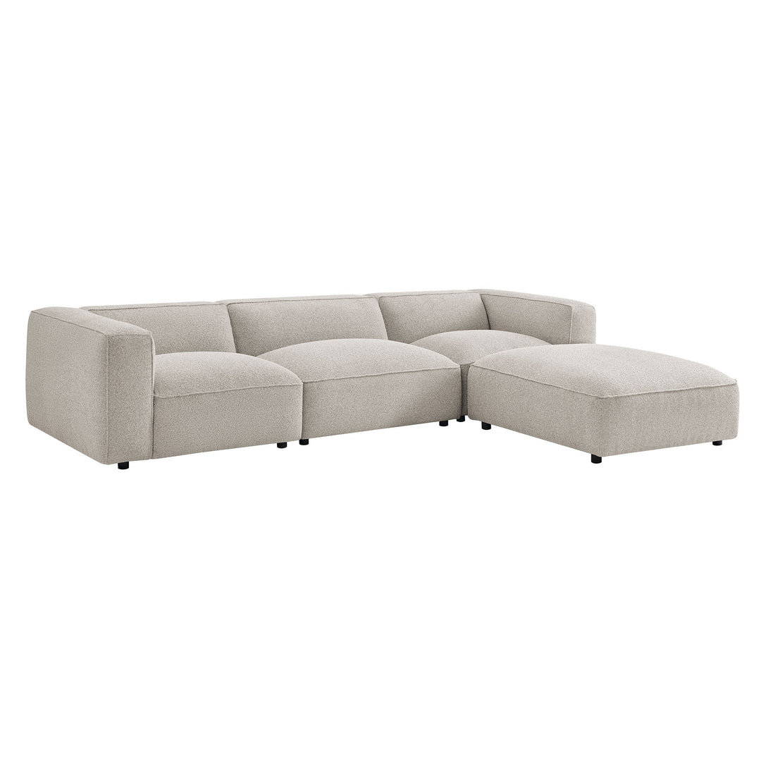 Auren 4 Piece Lattice Bouclé Upholstered Modular Sofa with Ottoman in Fog