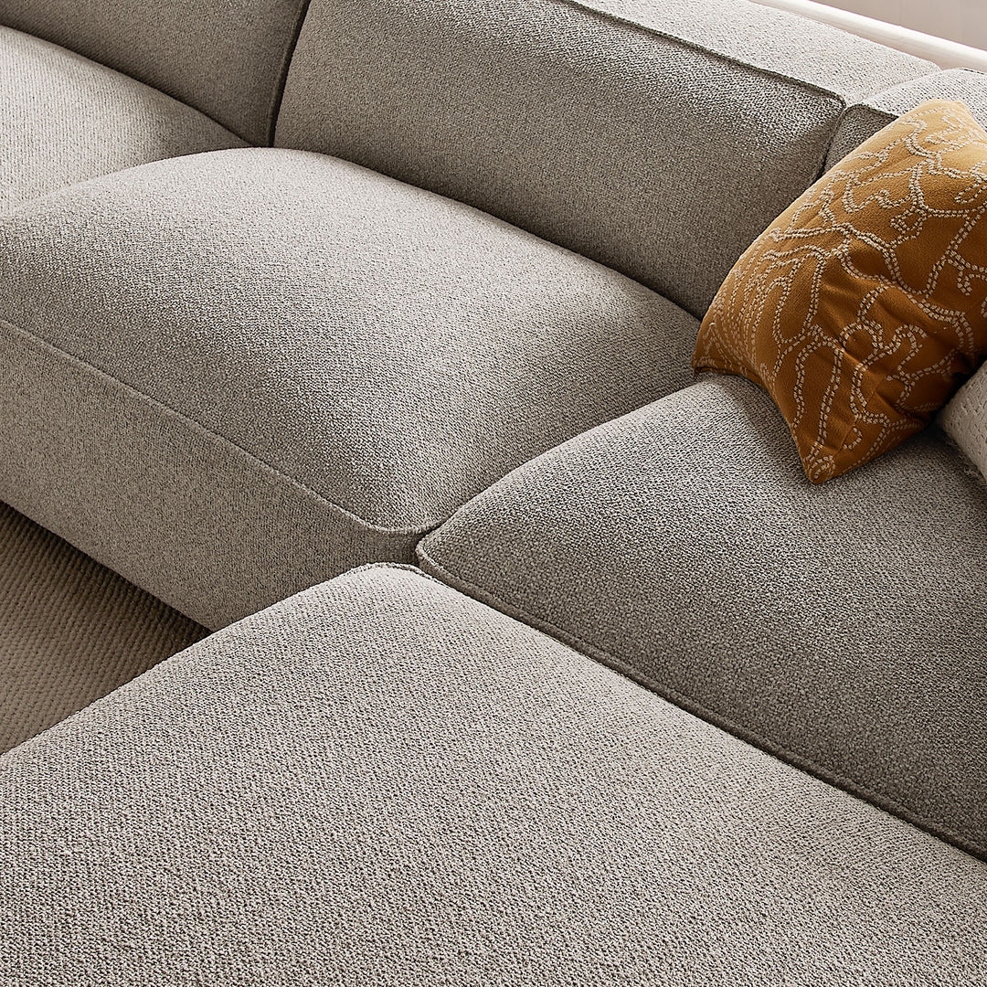 Auren 4 Piece Lattice Bouclé Upholstered Modular Sofa with Ottoman in Fog