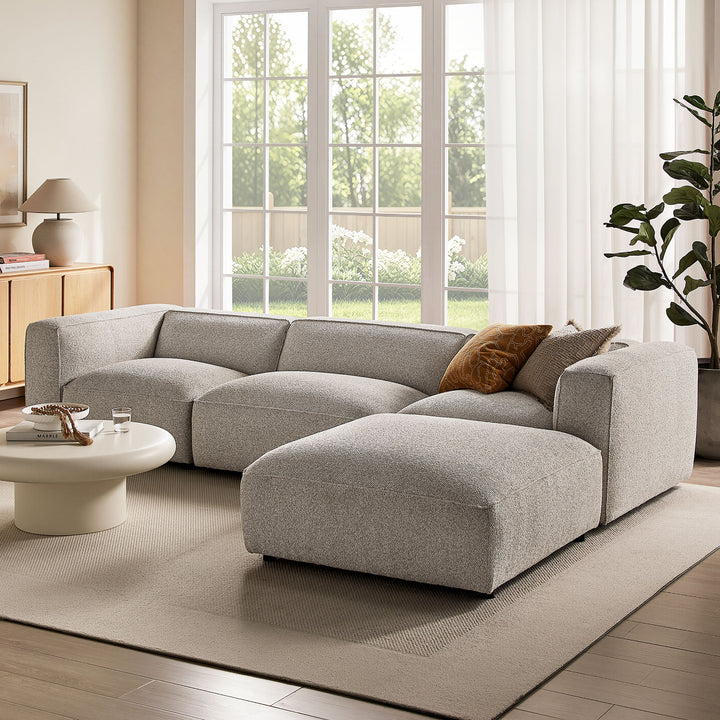 Auren 4 Piece Lattice Bouclé Upholstered Modular Sofa with Ottoman in Fog