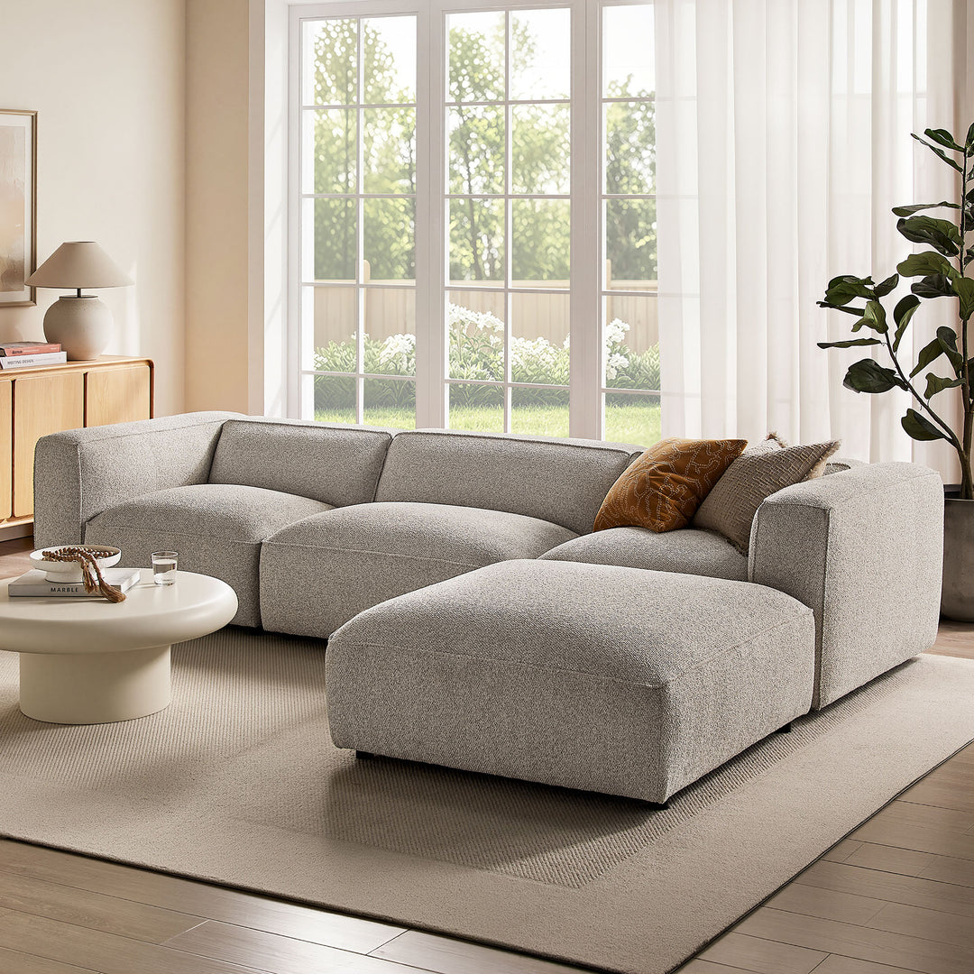 Auren 4 Piece Lattice Bouclé Upholstered Modular Sofa with Ottoman in Fog