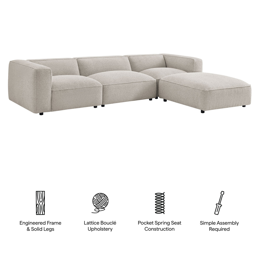 Auren 4 Piece Lattice Bouclé Upholstered Modular Sofa with Ottoman in Fog