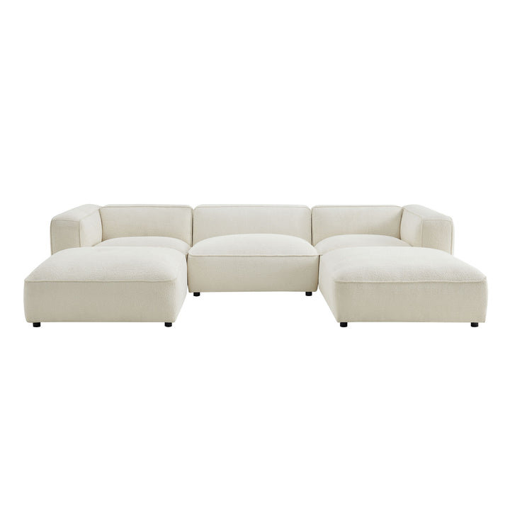 Auren 5 Piece Lattice Bouclé Upholstered Modular Sectional in Cream