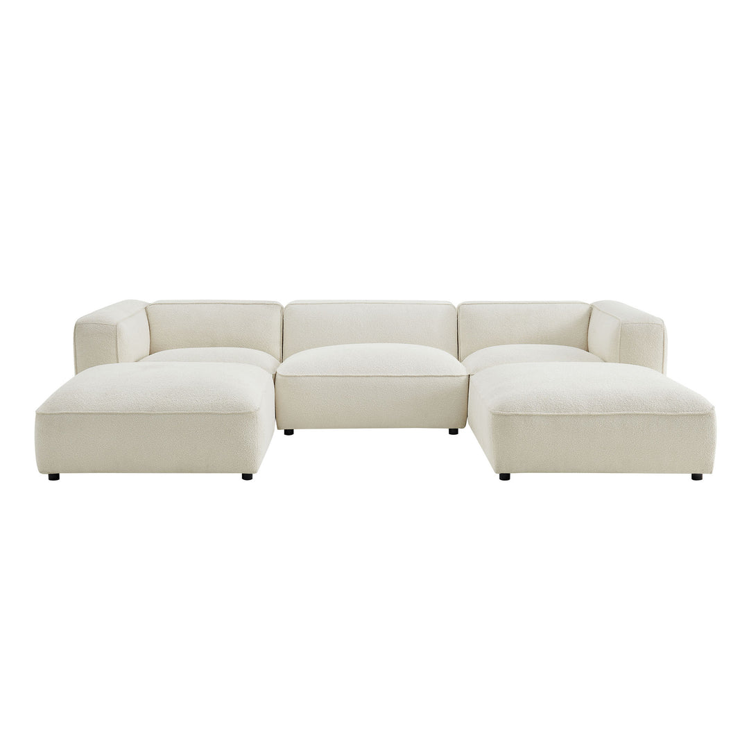 Auren 5 Piece Lattice Bouclé Upholstered Modular Sectional in Cream