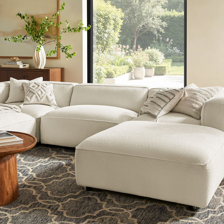 Auren 5 Piece Lattice Bouclé Upholstered Modular Sectional in Cream