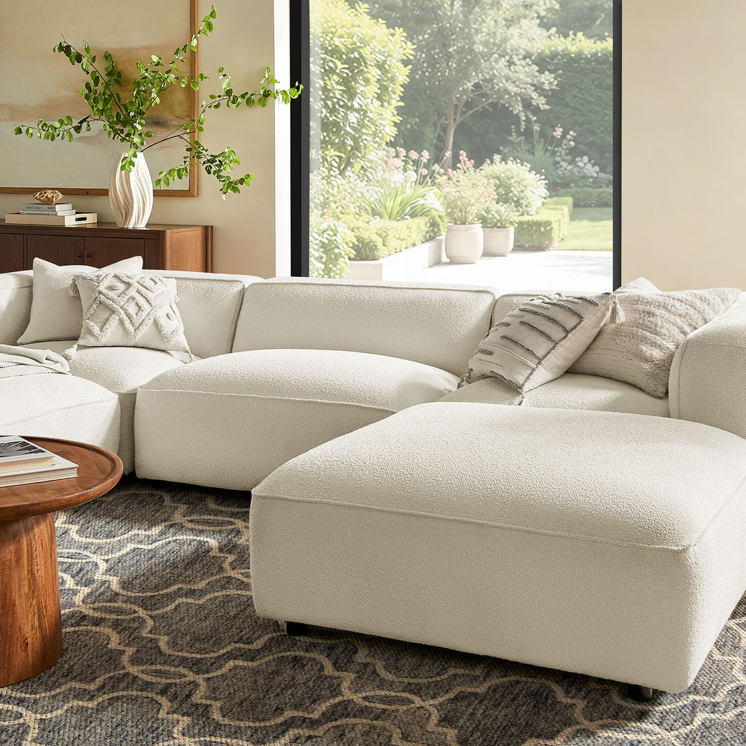 Auren 5 Piece Lattice Bouclé Upholstered Modular Sectional in Cream