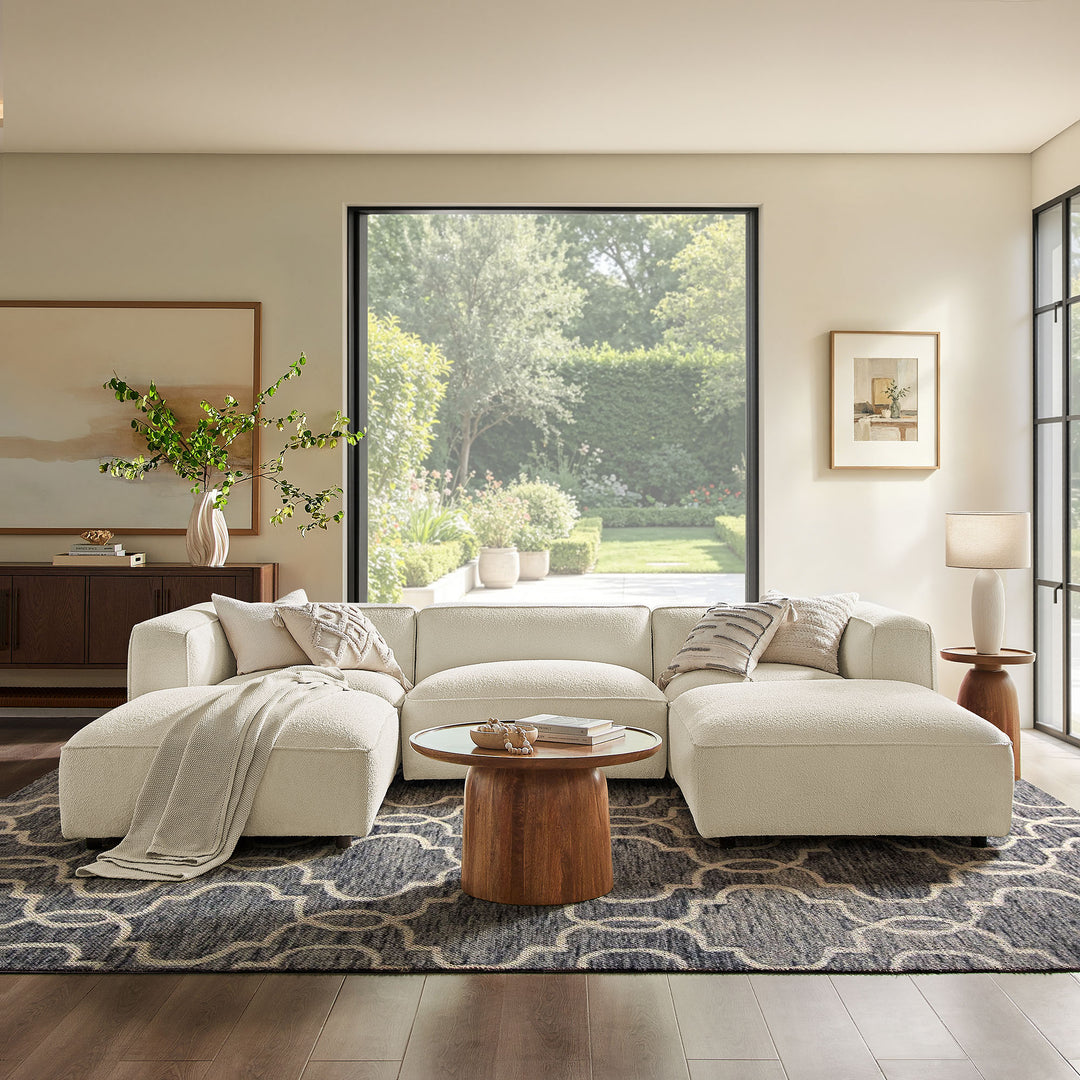 Auren 5 Piece Lattice Bouclé Upholstered Modular Sectional in Cream