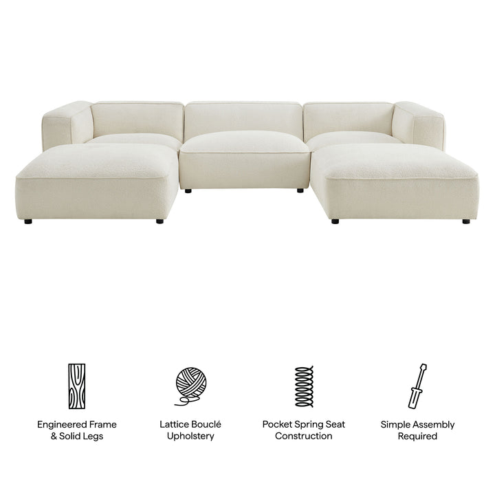Auren 5 Piece Lattice Bouclé Upholstered Modular Sectional in Cream