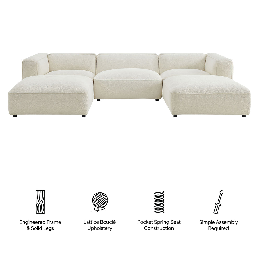 Auren 5 Piece Lattice Bouclé Upholstered Modular Sectional in Cream