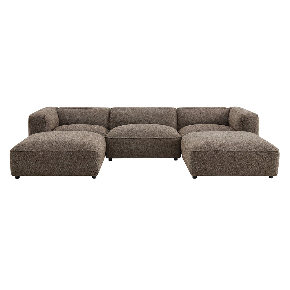 Auren 5 Piece Lattice Bouclé Upholstered Modular Sectional in Earth