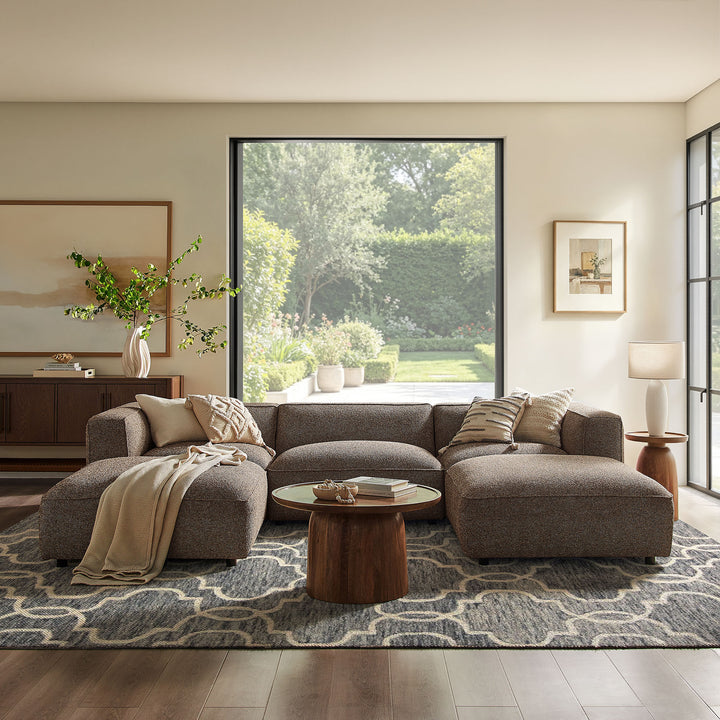 Auren 5 Piece Lattice Bouclé Upholstered Modular Sectional in Earth