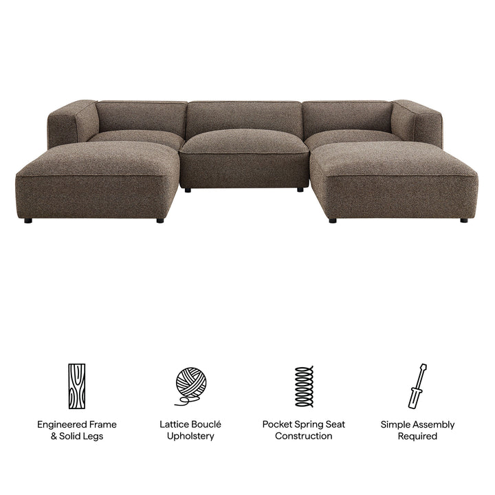 Auren 5 Piece Lattice Bouclé Upholstered Modular Sectional in Earth