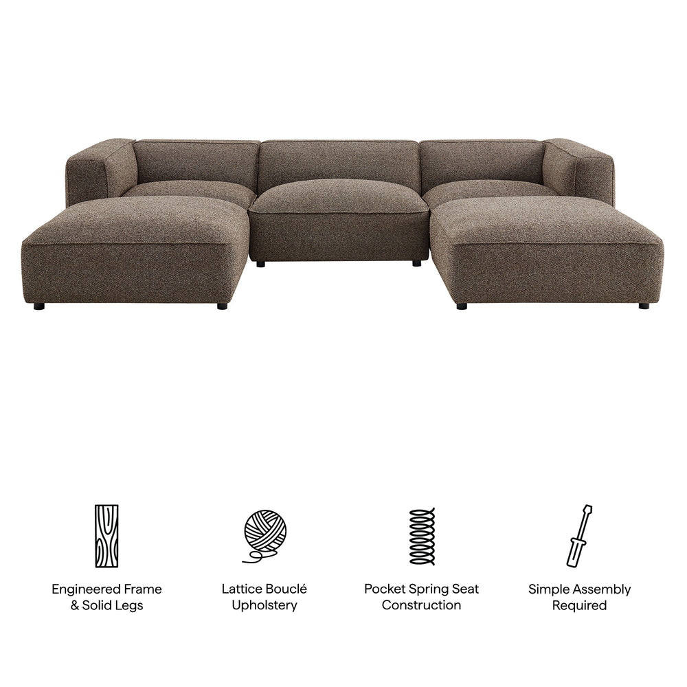 Auren 5 Piece Lattice Bouclé Upholstered Modular Sectional in Earth