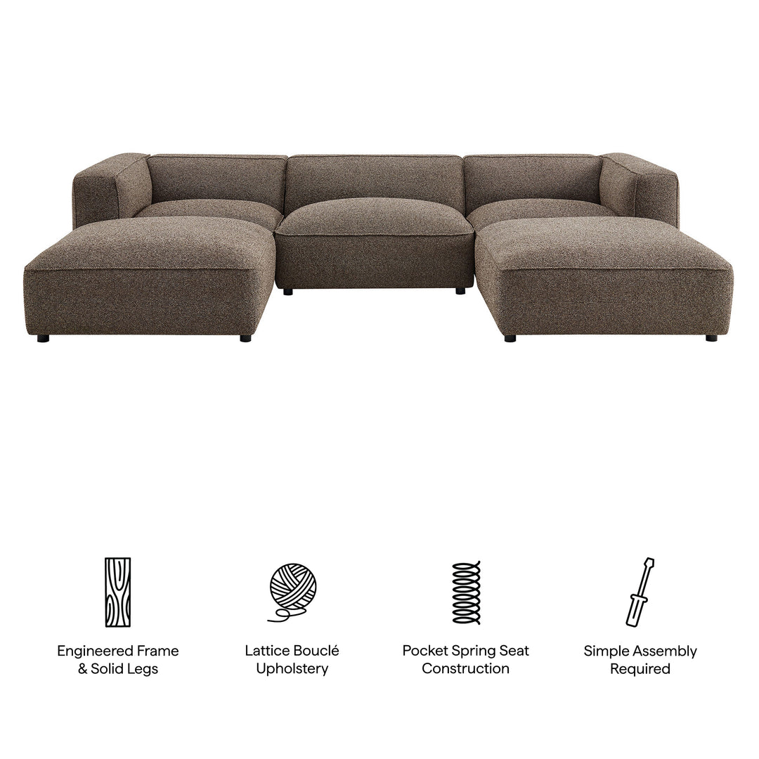 Auren 5 Piece Lattice Bouclé Upholstered Modular Sectional in Earth