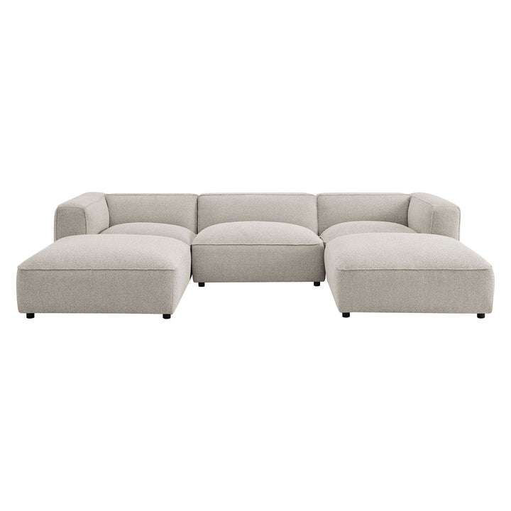 Auren 5 Piece Lattice Bouclé Upholstered Modular Sectional in Fog
