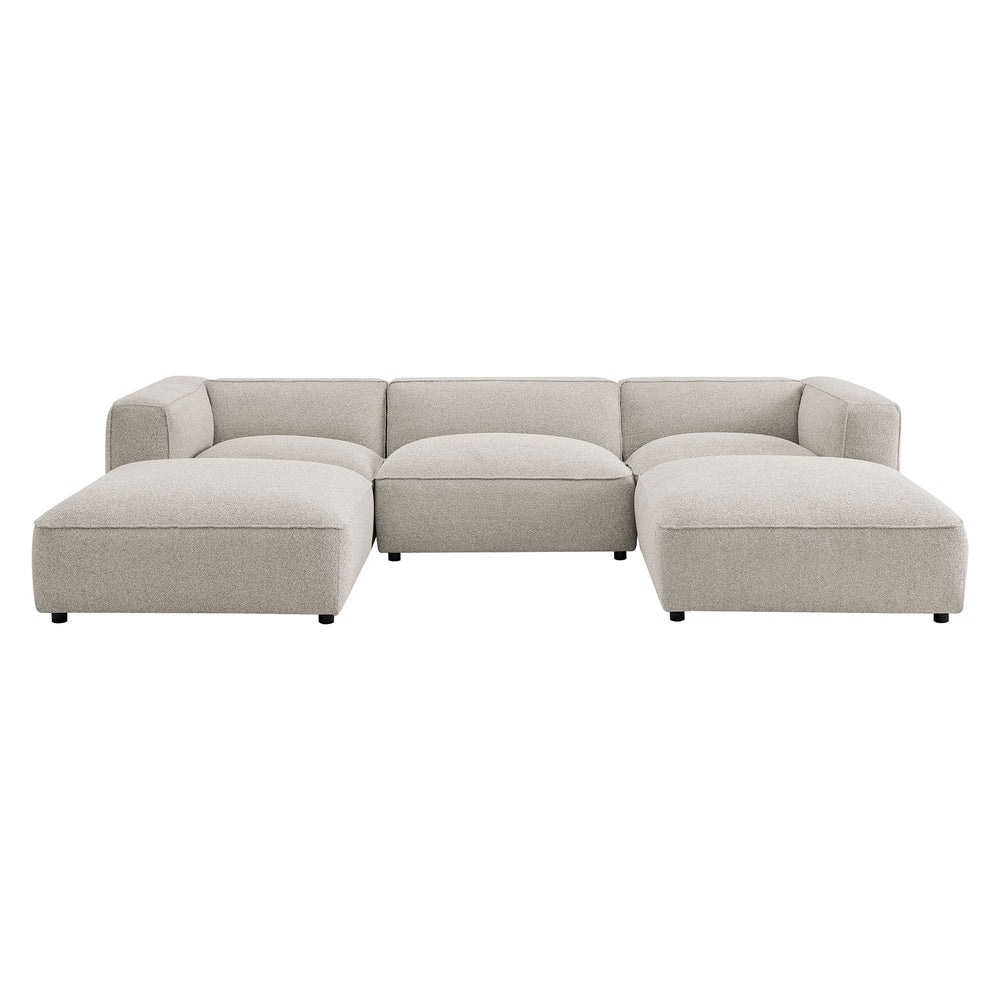 Auren 5 Piece Lattice Bouclé Upholstered Modular Sectional in Fog