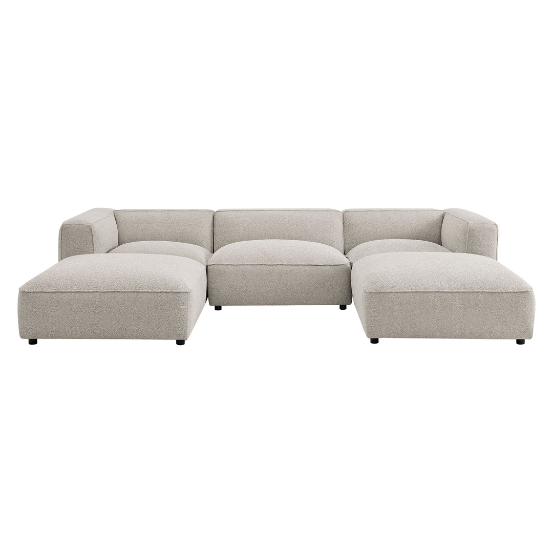 Auren 5 Piece Lattice Bouclé Upholstered Modular Sectional in Fog